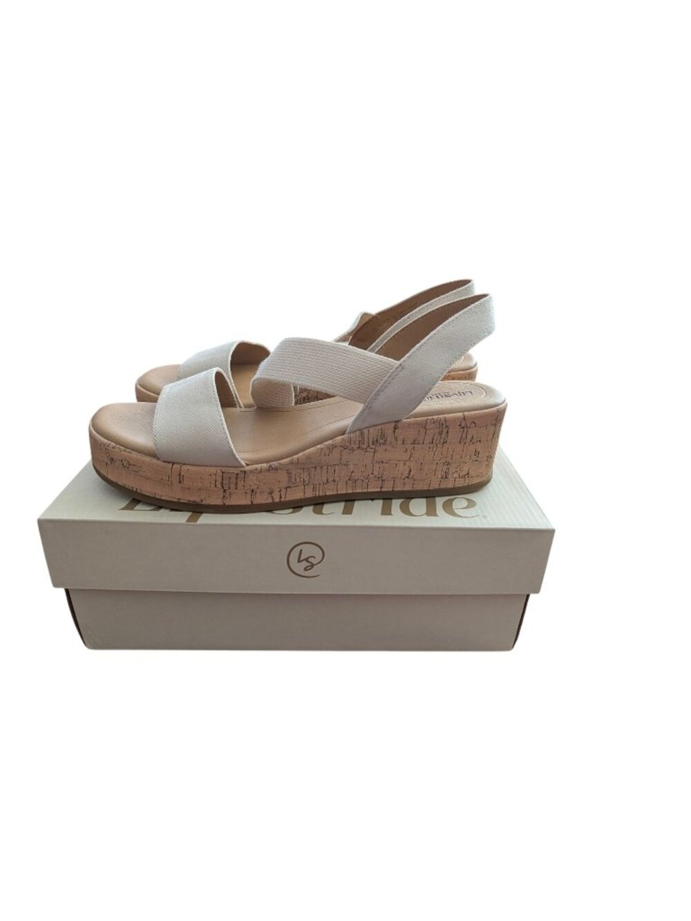 LifeStride Womens Odette Bone Canvas Wedge Sandals Size 10M With Soft System Cus